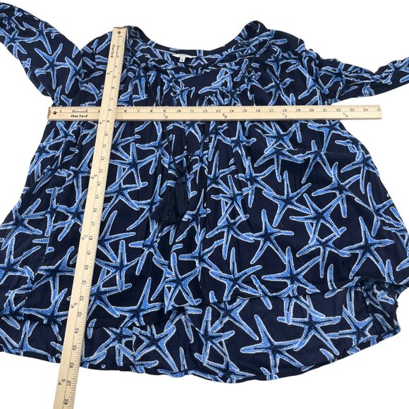 Crown & Ivy Women's Starfish Print Boho Blouse Medium Long Sleeves - Picture 2 of 5